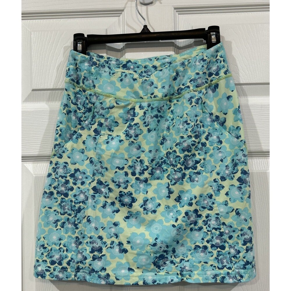 Title Nine Green Blue Botanical Floral Knit Stretch Athleisure Skirt Women XS